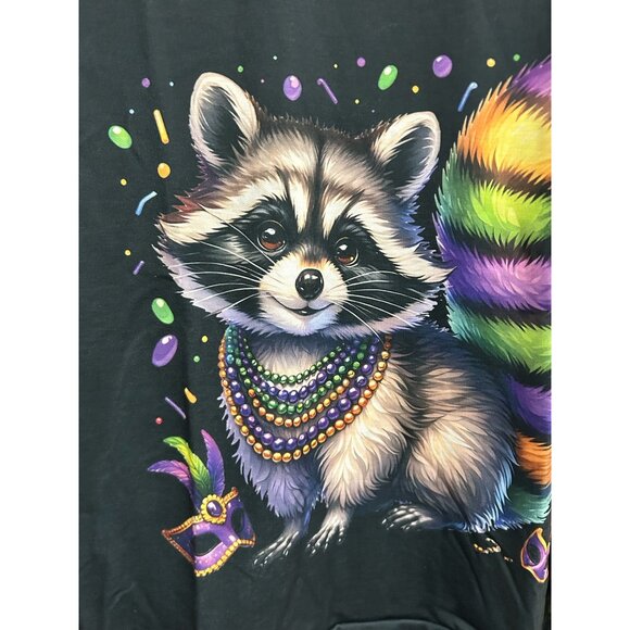 Shall We Mardi Gras Raccoon Sweatshirt Black Multi Sz Large Polyester Relaxed - Picture 4 of 11